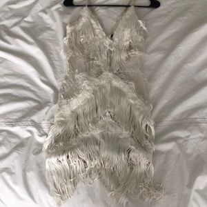 White Fringe Sheer Mesh Dress